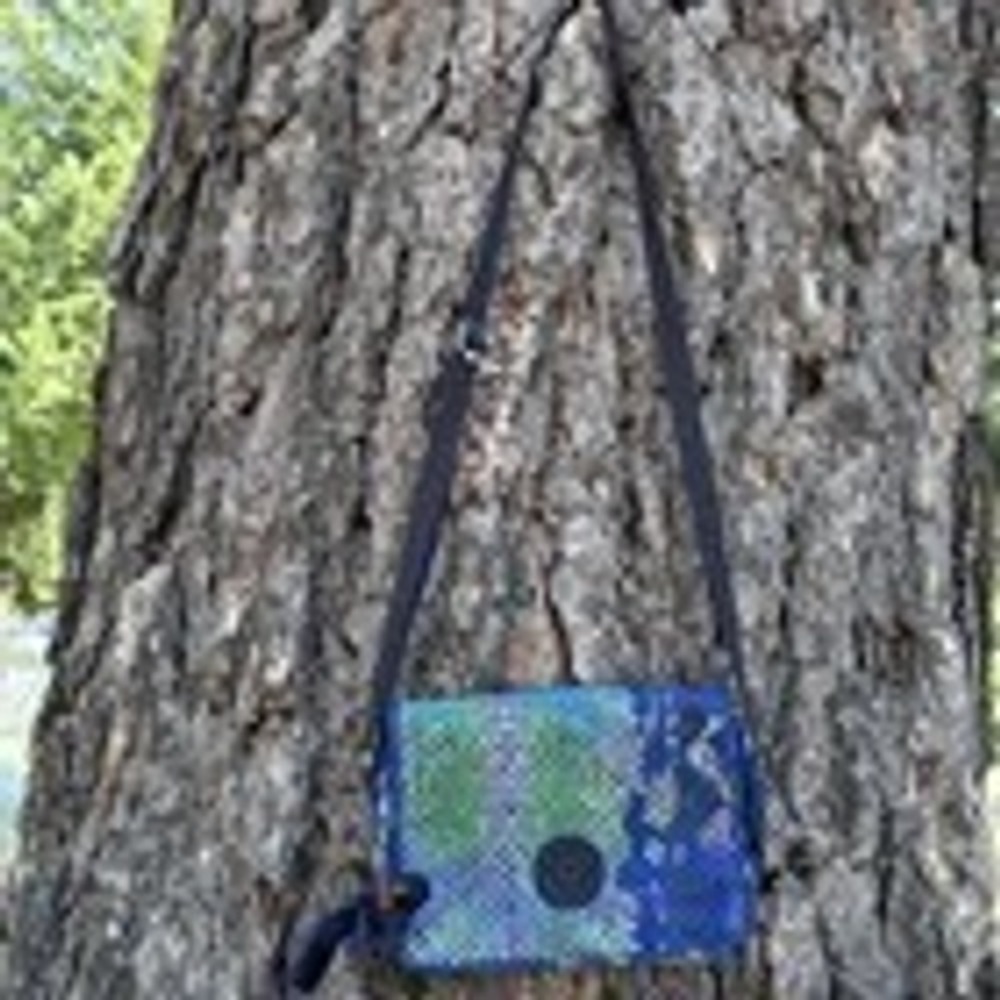 Kipling Crossbody Bag‎ Blue Purple Green Snakeskin Print Nylon Monkey Keychain